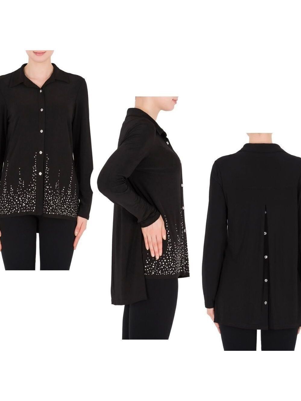 Joseph Ribkoff black embellished long sleeve button back blouse Sz 8